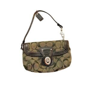 Coach Legacy Signature Brown Logo Wristlet Bag Small Purse Latch Closure